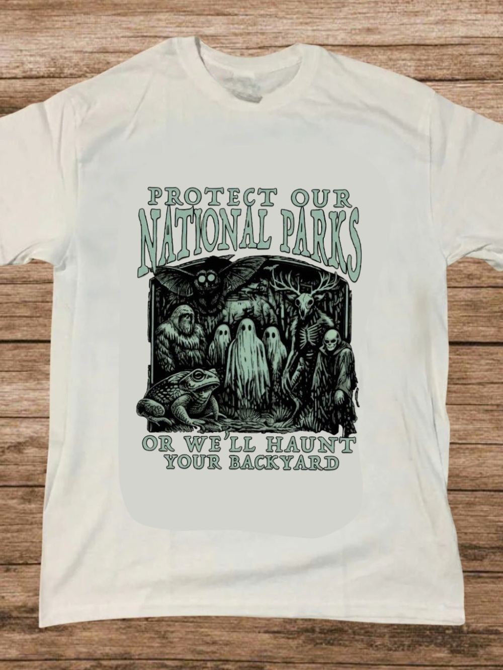 Gildan White Tee with Haunted National Parks Graphic